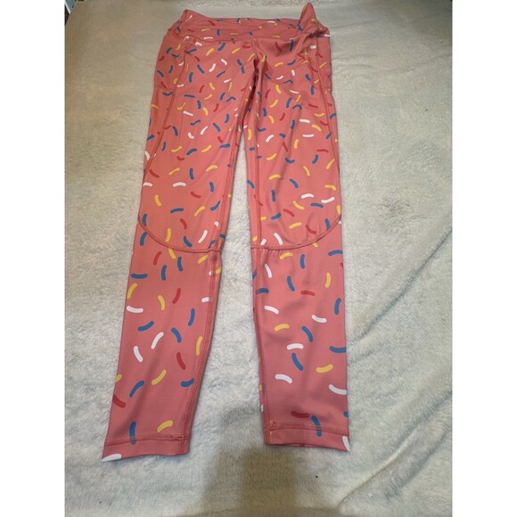 Feed Me Fight Me High Rise Pocket Leggings‎ Sz L Womens Pink Workout Pants F2 - Picture 2 of 11